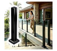 ZJKXJH Poste Barandilla Cubierta Poste de Fijación de Vidrio, Soporte de Panel Sin Marco para Terraza/Porche/Patio, Columna Fija de Suelo con Accesorios(Corner Post-Black,H-42in/106.7cm)