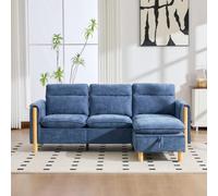 ZKLOEP Juego de sofá de 3 plazas de estilo nórdico en forma de L con taburete de almacenamiento, bolsillos laterales, patas de madera de chenilla azul, ideal para salas de estar y espacios pequeños