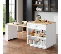 ZKLOEP Mesa de bar extensible con espacio de almacenamiento, 133 - 202 × 70 × 93,5 cm, con dos cajones y cuatro compartimentos, isla de cocina extensible para 2-6 personas, carrito de cocina con