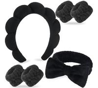Zkptops Juego de 4 diademas de spa para lavar la cara, esponja, maquillaje, cuidado de la piel, toallas de muñeca, diadema suave de burbujas para el pelo para niñas, diadema hinchada, antideslizante,