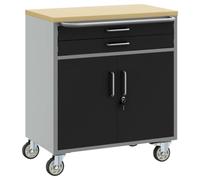 ZLXHFFH Carro de Trabajo Rodante con Cajón Negro y Gris 75 x 45 x 85 cm | Banco de trabajo industrial, madera compuesta y acero, cerraduras de cam, tiradores en D, ruedas, taller, DIY