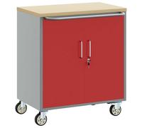 ZLXHFFH Carro de Trabajo Rodante Rojo y Gris 75 x 45 x 85 cm | Banco industrial,madera compuesta,acero,cerraduras de cam,tiradores en D,estilo urbano,fácil mantenimiento
