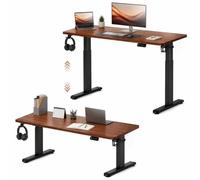 ZLXHFFH Mesa Escritorio Elevable Eléctrica Efecto Nogal, Motor Doble con 3 Memorias de Altura, Mesa Regulable en Altura para Oficina y Hogar con Portavasos, Gancho y Gestión de Cables