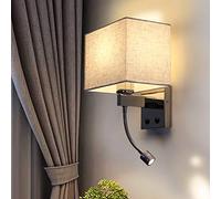 ZMH Aplique de pared textil con 2 luces y lector flexible E27