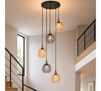 ZMH Lámpara colgante 5 luces cristal 160cm regulable en altura para escalera villa salón comedor dormitorio pasillo techos altos