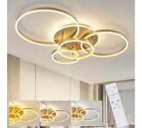 ZMH, lámpara de techo LED de 98 cm, potencia de 90W, regulable con control remoto, color dorado, con 4 anillos. Iluminación de techo para dormitorio y cocina