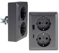 ChiliTec Toma con contacto de protección MILOS 2 vías Empotrable 250V~/16A USB-A USB-C PD Antracita
