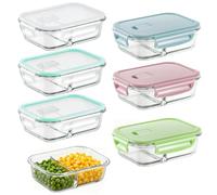 Zocipro 6 Piezas Tapers para Comida Hermetico 640ml con Tapa | Tapers de Cristal con 2 compartimentos, Reutilizables Fiambreras de Vidrio Apto Microondas, Horno, Congelador