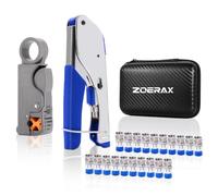 ZOERAX Kit de crimpadora de cable coaxial para RG59 RG6, juego de herramientas coaxiales 3 en 1, incluye pelacables y 20 conectores F, compatible con RG11/RG7, para televisión por satélite, cine en