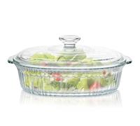 ZOFUN Cazuela ovalada de cristal con tapa, 1,8 L, rectangular, con tapa, 27,3 x 18,8 x 11,5 cm, para lasaña, recipiente de cristal para asar, horno, cocina eléctrica, para lasaña