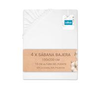 ZOLLNER Sábana Bajera Ajustable de 100 x 200 cm Juego de 4 - con Banda elástica integrada - Tejido Mixto - Lavable hasta 95 °C - Calidad hotelera - certificación Oeko Tex®