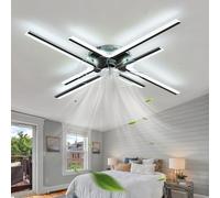ZOMLBOF Grande Ventilador De Techo Con Luz y Mando A Distancia, Regulable Ceiling Fan With Light 6 Velocidades Reversibile Moderno Lampara Ventilador Memoria Dormitorio Salon, Negro 86CM