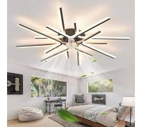 ZOMLBOF Grande Ventilador De Techo Con Luz y Mando A Distancia, Regulable Ceiling Fan With Light 6 Velocidades Reversibile Moderno Lampara Ventilador Memoria Dormitorio Salon, Negro 90CM