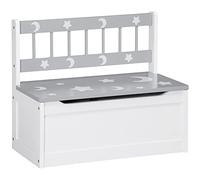 ZONEKIZ 2 en 1 Baúl de Juguetes para Niños de +18 Meses Banco de Almacenaje Infantil con Tapa de Cierre para Dormitorio Sala de Juego Carga 50 kg 60x30x50 cm Gris y Blanco