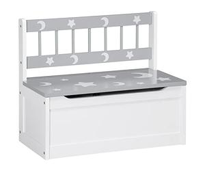ZONEKIZ 2 en 1 Baúl de Juguetes para Niños de +18 Meses Banco de Almacenaje Infantil con Tapa de Cierre para Dormitorio Sala de Juego Carga 50 kg 60x30x50 cm Gris y Blanco