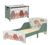 ZONEKIZ Conjunto para Niños Incluye 1 Cama Infantil Carga Máxima 40 kg 143x77x60 cm y 1 Baúl de Almacenamiento 60x37x39 cm Verde Aosom España