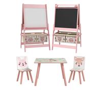 Zonekiz conjunto para niños incluye 1 mesa con 2 sillas infantiles y 1 caballete 3 en 1 con cestos de almacenamiento diseño de animales para dormitorio sala de juegos rosa
