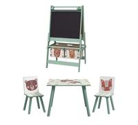 Zonekiz conjunto para niños incluye 1 mesa con 2 sillas infantiles y 1 caballete 3 en 1 con cestos de almacenamiento diseño de animales para dormitorio sala de juegos verde