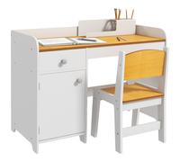 ZONEKIZ Escritorio para Niños con Silla y Cajón Armario Diseño Ergonómico para Estudio Blanco y Natural Espacio de Aprendizaje Aosom España