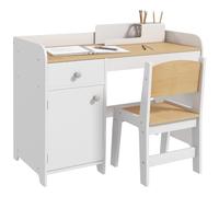 ZONEKIZ Escritorio y Silla niños, 2 Piezas, Armario Blanco, 3-6 años | Mesa de estudio niños, cajón, para escribir, leer