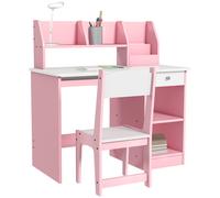 ZONEKIZ Escritorio y Silla para Niños con Almacenaje para Estudio Lectura y Juegos Mesa 90x45x90 cm y Silla 35x31,5x65 cm Rosa