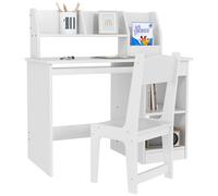 ZONEKIZ Escritorio y Silla para Niños con Almacenaje para Estudio Lectura y Juegos Mesa 90x45x90 cm y Silla 32x31,5x65 cm Blanco