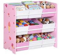ZONEKIZ Estantería Infantil con 9 Cajas de Tela no Tejida Extraíbles Organizador de Juguetes para Dormitorio Guardería 63x30x60 cm Rosa
