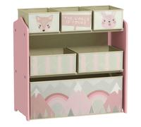 Zonekiz estantería infantil para juguetes con 6 cajas de tela no tejida extraíbles organizador juguetes para niños de 3-8 años para dormitorio guardería 63x30x66 cm rosa