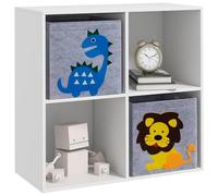 ZONEKIZ Estantería para Juguetes Infantil Librería para Niños con 4 Compartimientos de Almacenaje y 2 Cajones de Tela no Tejida 61,8x29,9x61,8 cm Blanco y Gris