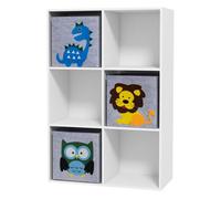 Zonekiz estantería para juguetes infantil librería para niños con 6 compartimientos de almacenaje y 3 cajones de tela no tejida 61,8x29,9x91,5 cm blanco y gris