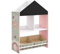 ZONEKIZ Estantería para Juguetes Organizador Infantil con Pizarra Pintable Estantes Abiertos y 2 Cajas de Tela no Tejida Extraíbles para Sala de Juegos Habitación Guardería 62,4x26,5x90 cm Rosa