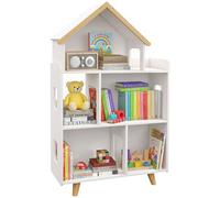 ZONEKIZ Estantería para Juguetes para Niños Organizador Infantil de 3 Niveles con 1 Techo Carga 50 kg para Sala de Juegos Habitación Guardería 65x25x108,5 cm Blanco