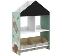 ZONEKIZ Estantería para juguetes infantil con pizarra, 2 cajas extraíbles Verde 62,4x26,5x90 cm