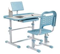 ZONEKIZ Juego Escritorio y Silla Niños Altura Ajustable Azul y Blanco