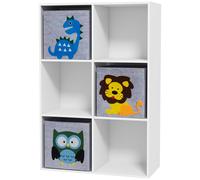 ZONEKIZ Librería Blanca y Gris para Niños +3 Años con 6 Compartimientos 3 Cajones de Tela no Tejida 61,8x29,9x91,5 cm Aosom España