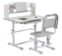 ZONEKIZ Pupitre Infantil Altura Ajustable con 1 Cajón 1 Estante y Ángulo de Mesa Ajustable 80x54,5x82-104 cm Gris y Blanco Aosom España
