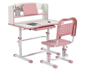 ZONEKIZ Scrivania per Bambini con Sedia, Set Banco Scuola Regolabile in Altezza con Cassetto e Piano Inclinabile, Età 6-12 Anni, Rosa