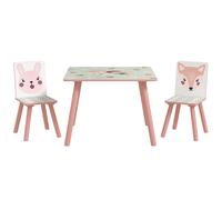 ZONEKIZ Set de asiento infantil de madera de pino, mesa con 2 sillas, motivo de animales, dormitorio infantil, 3-8 años, rosa Aosom España