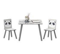 ZONEKIZ Set de Mesa y 2 Sillas Conjunto de Muebles Infantiles de 3 Piezas para Niños de +3 Años con Cenefa y Panda Gris y Blanco