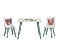 ZONEKIZ Set de Mesa y 2 Sillas Conjunto de Muebles Infantiles de 3 Piezas para Niños de +3 Años con Estampado Animales y Verde Aosom España