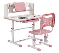 ZONEKIZ Set Escritorio para Niños con Silla Ajustable en Altura y Tablero Inclinable, Edad 6-12 Años, Rosa Aosom España