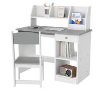 ZONEKIZ Set Escritorio y Silla niños con Almacenamiento 5-8 años Gris | Juego de mesa y silla para niños de 2 piezas, cajón para teclado