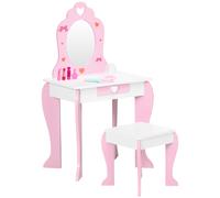 ZONEKIZ Tocador de Madera Infantil con Taburete y Espejo Centro de Belleza con 1 Cajón para 3-6 Años 50x36,5x89,5cm Rosa Aosom España