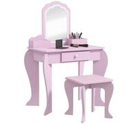 Zonekiz tocador infantil con taburete y espejo, tocador para niñas con cajón, compartimentos, diseño de nube, mesa de maquillaje para niños y niñas de 3-6 años, rosa 36 cm
