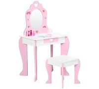 ZONEKIZ Tocador Infantil de Madera Tocador para Niñas con Taburete y Espejo Tocador de Maquillaje para Niñas de 3-6 Años con Cajón 50x36,5x89,5 cm Rosa