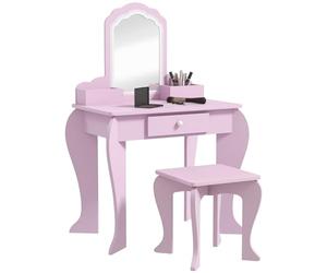 ZONEKIZ Tocador Infantil para Niñas y Niños de +3 Años Mesa de Maquillaje con Taburete y Espejo Tocador para Niñas con Cajón y Cajas de Almacenaje Forma de Nube Rosa