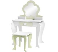 ZONEKIZ Tocador para Niñas con Espejo y Taburete Tocador de Maquillaje con 2 Cajas y 1 Cajón 55x34x87,5 cm Blanco y Verde Pastel Aosom España