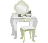 ZONEKIZ Tocador para Niñas con Espejo y Taburete Tocador de Maquillaje para Niñas de 3-6 Años con 2 Cajas y 1 Cajón 55x34x87,5 cm Blanco y Verde Pastel