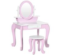 ZONEKIZ Tocador para Niñas con Taburete y Espejo Tocador Infantil de Madera con Cajón Centro de Belleza Mesa de Maquillaje para Niñas de 3-6 Años 65,5x46x93 cm Rosa