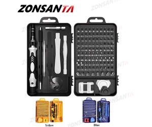 ZONSANTA-Juego de destornilladores de precisión 115 en 1, juego de brocas magnéticas, Phillips Torx, dispositivo de reparación de teléfonos hexagonales, Kit de herramientas manuales 115-Amarillo